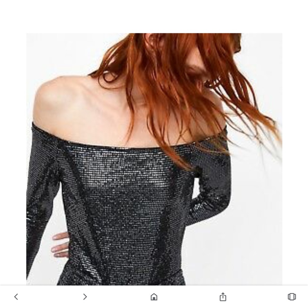 NWT Zara new woman shiny silver bodysuit size XS